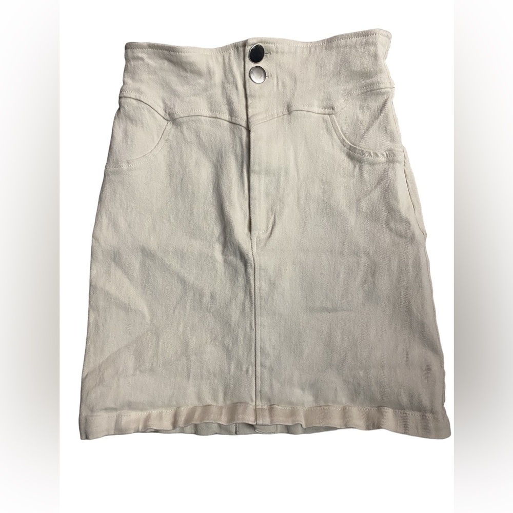 Zara Off-White Mini Skirt with Button Detail